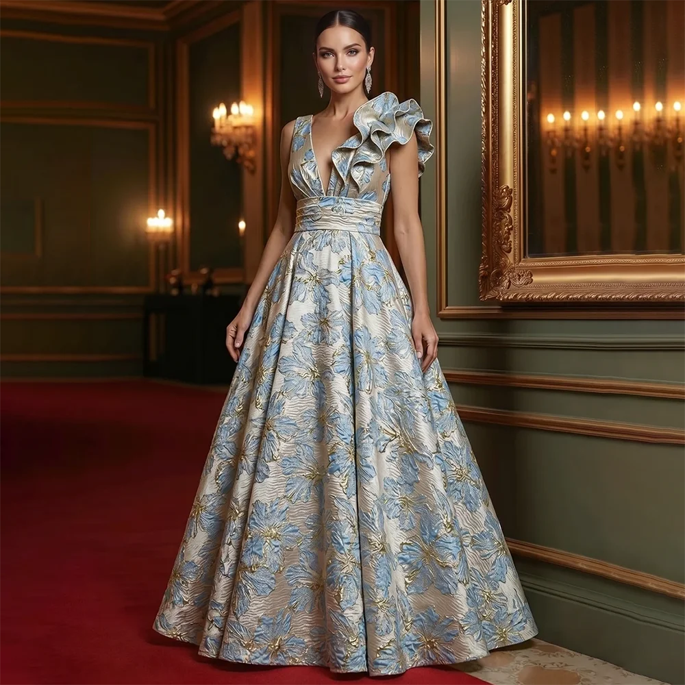 Exquisite Mother of The Bride Dresses V-Neck Ruffle Pleated Ball Gown Floor Length Formal Evening Gowns for Women Customized