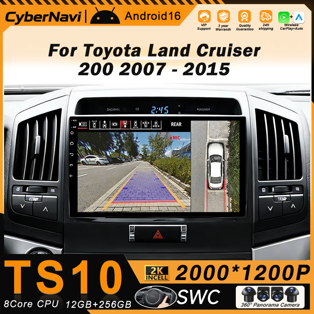 

For Toyota Land Cruiser 11 200 2007 - 2015 Android 16 12+256GB CarPlay Auto Car Radio Multimedia Video Player GPS stereo Head 4G