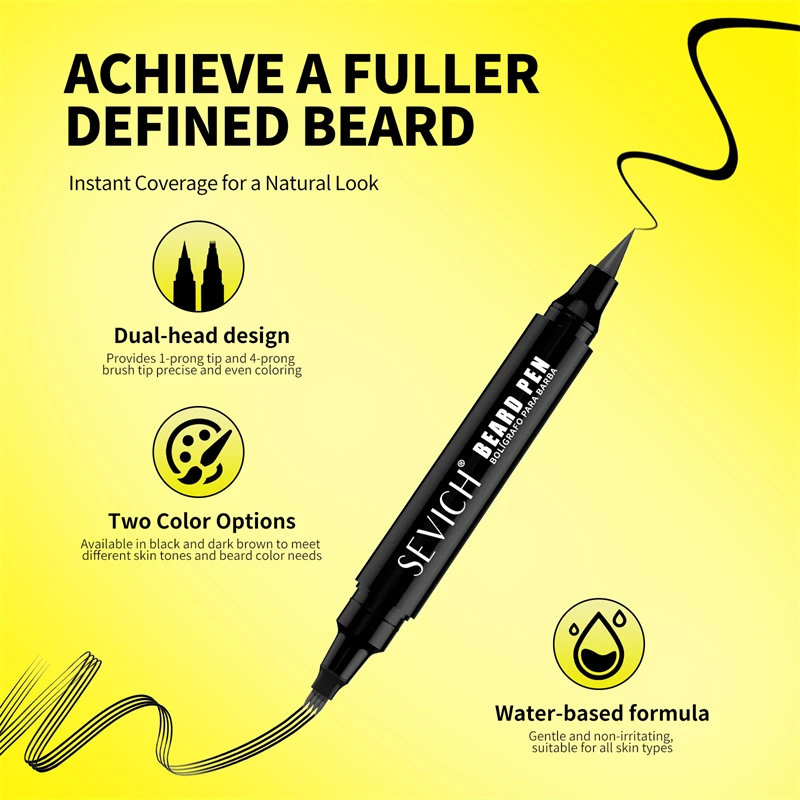 مقاوم للماء قلم اللحية مزدوج الأطراف 5 مللي أسود/بني داكن اللحية ملء قلم رصاص أربعة الشق الشعر الحاجب حشو القلم تصفيف اللحية #3