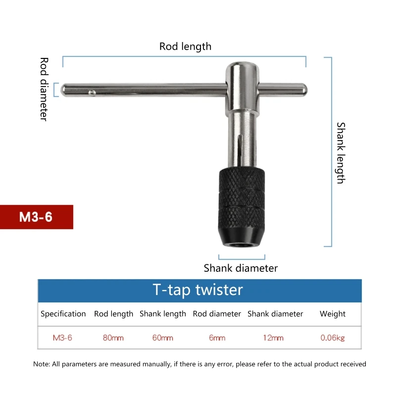 Professional ปรับ Silver T-Handle Ratchet Tap ผู้ถือประแจเมตริกปลั๊ก T-Tap สำหรับครัวเรือน Workshop ซ่อม m4YD