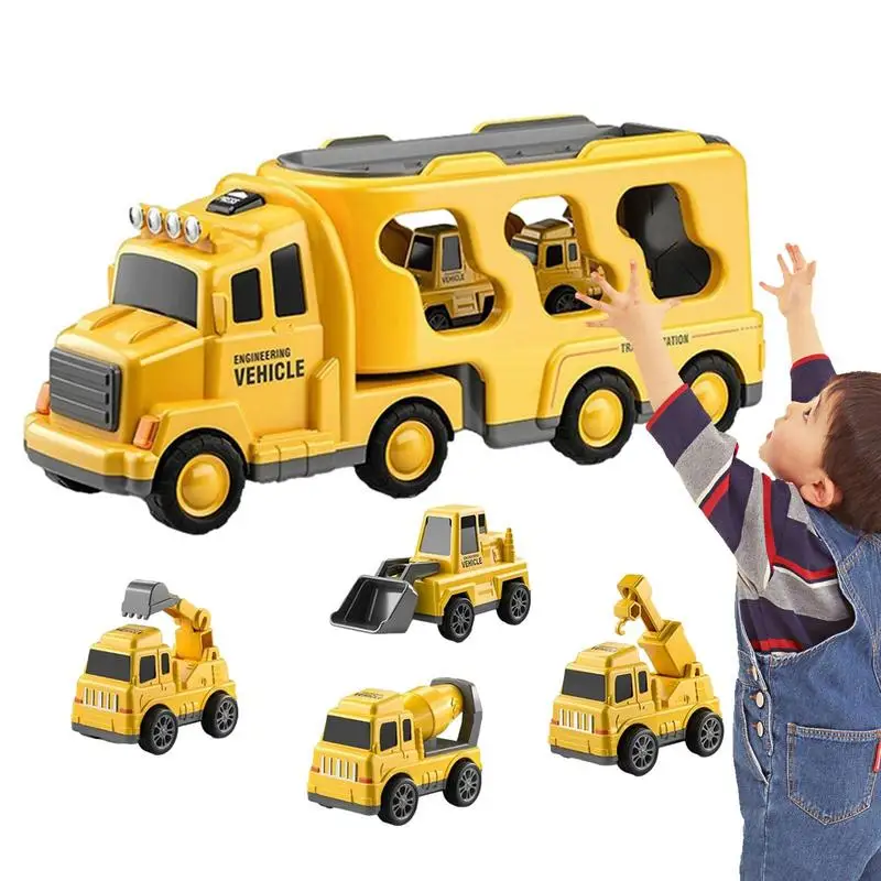 

Toy Construction Vehicles 5 In 1 Real Sound Inertia Engineering Toys Playset Light Up City Traffic Car Fire Trucks Models Kids