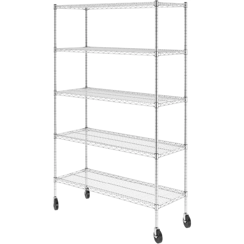 NSF Certified Storage Shelves, Heavy Duty Steel Wire Shelving Unit with Wheels and Adjustable Feet, Used as Pantry