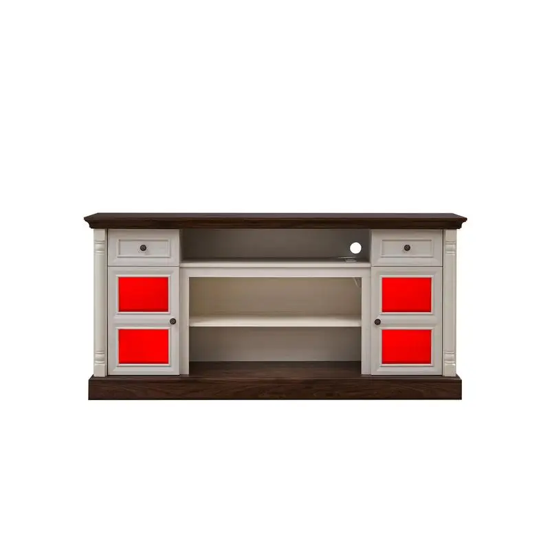 Meja TV Gaya Rumah Pertanian dengan Desain Kolom Romawi, Muat TV hingga 80 inci, Pusat Hiburan Modern 70 inci dengan Lampu LED