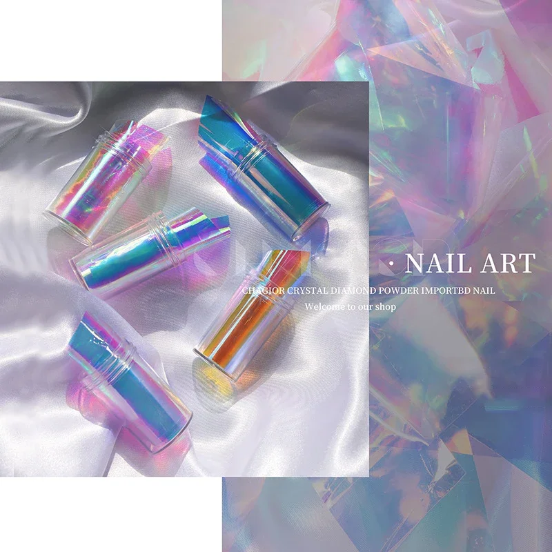 Nail Art Aurora Ice Cube Cellophane pellicola di vetro pellicola adesiva trasferimento colorato Laser gioielli carta Manicure Nail decorazione fai da te