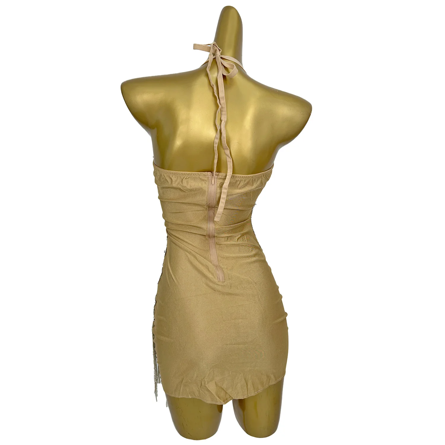 ชุดเดรสหรูหรา Bingdiantiao สำหรับผู้หญิง ดีไซน์เซ็กซี่ สายคล้องคอ ผ้าตาข่ายโปร่งใส ประดับโซ่ เหมาะสำหรับงานแสดงในบาร์ งานเทศกาลดนตรี และงานพรอม