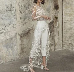 2023 New lace jumpsuit net gauze false two pieces Evening Dress white