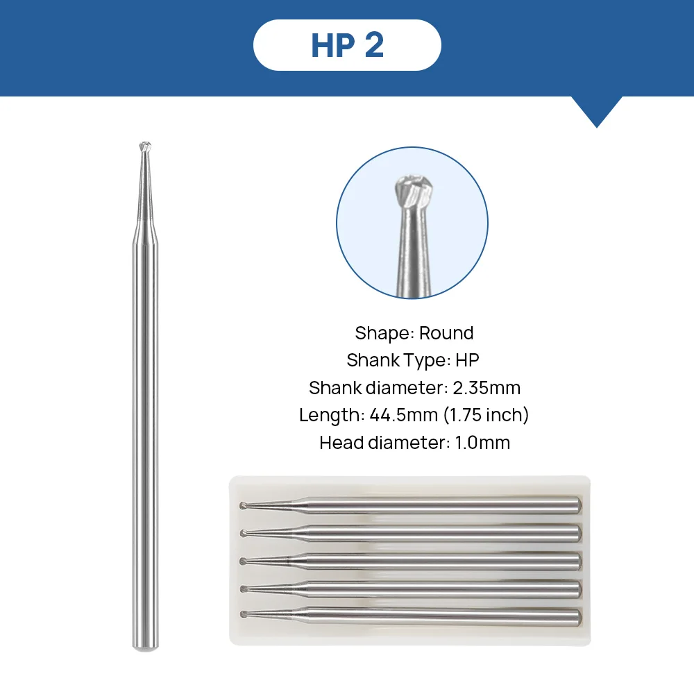 5pcs/Pack Dia.2.35mm Dental Carbide Bur Drill Round Type For Straight Handpiece Or Micro Motor Handpiece