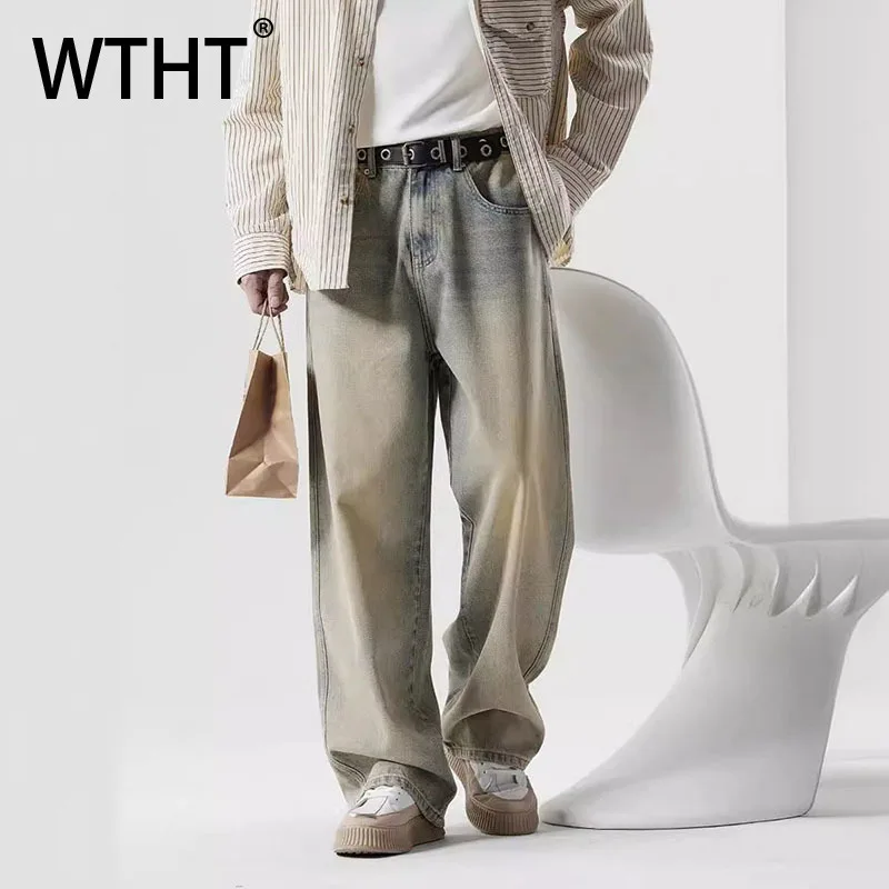 

WTHT винтажные мужские джинсовые брюки с градиентом Do Odl High Street, модные широкие прямые джинсы, мужские, осень 2021, 2A2299