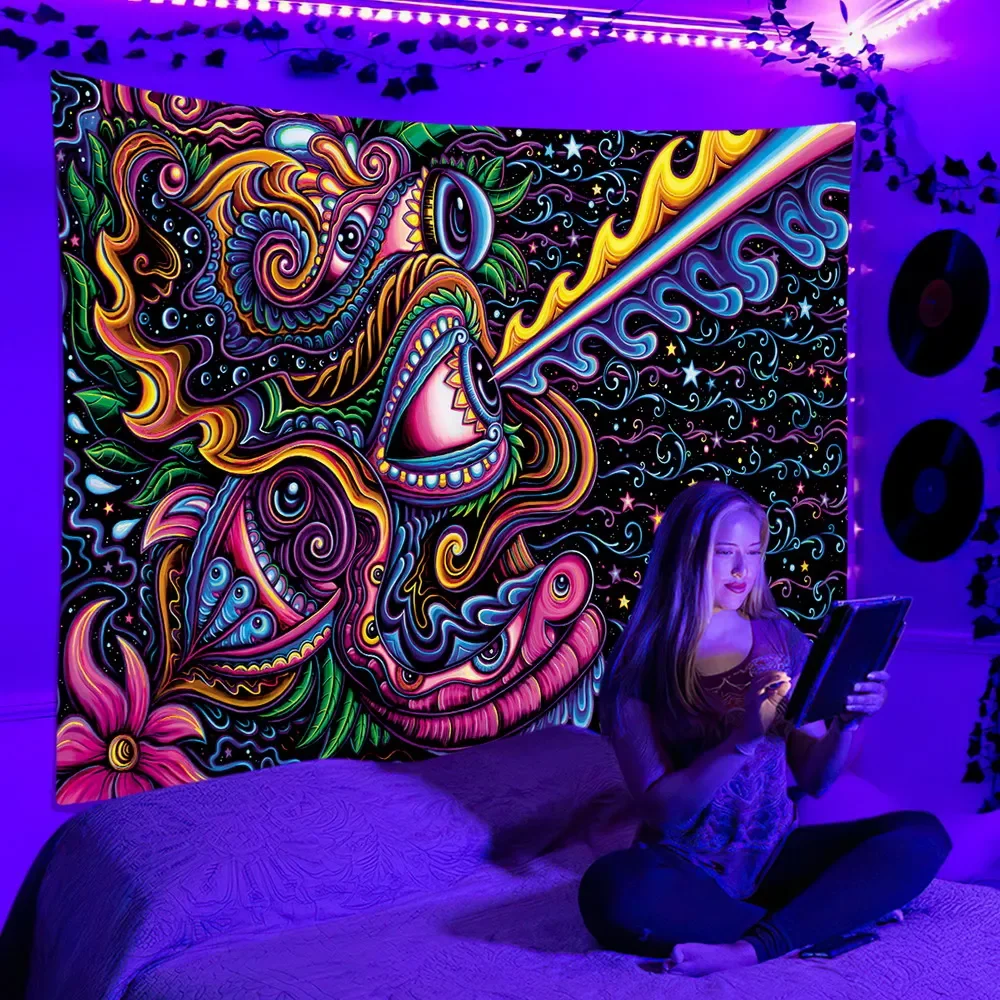 Fluorescent tapestry UV psychedelic  beautiful  bedroom partition decoration hippie