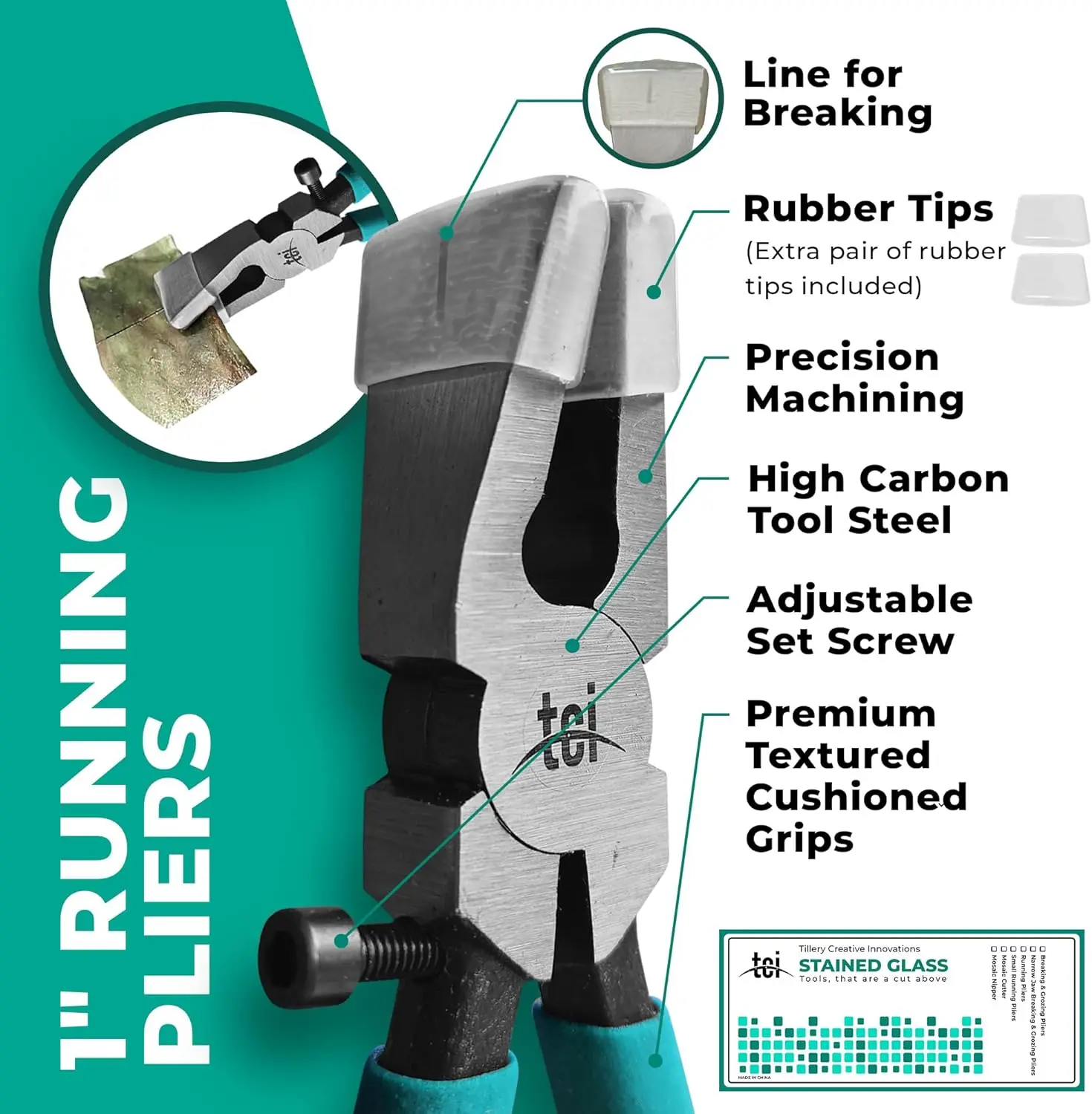 Professional Eight PC Stained Glass Tool Kit with Instructional Video, Oil Fillable Pistol and Pencil Grip Cutter, 1” Running Pl