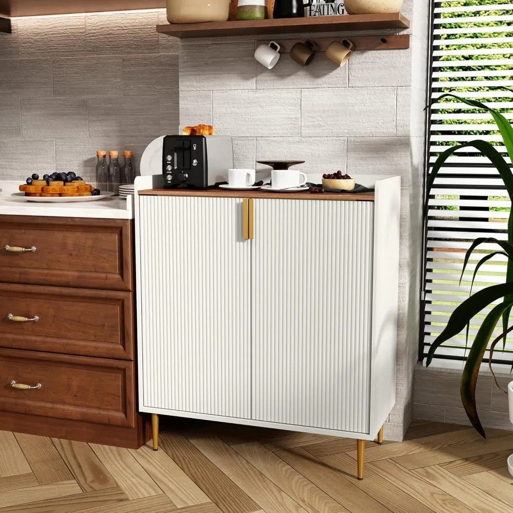 خزانة بار النبيذ الأبيض الحديثة ذات الملمس المخدد، وخزانة جانبية لبوفيه المطبخ تتميز برف النبيذ وحامل زجاجي #4