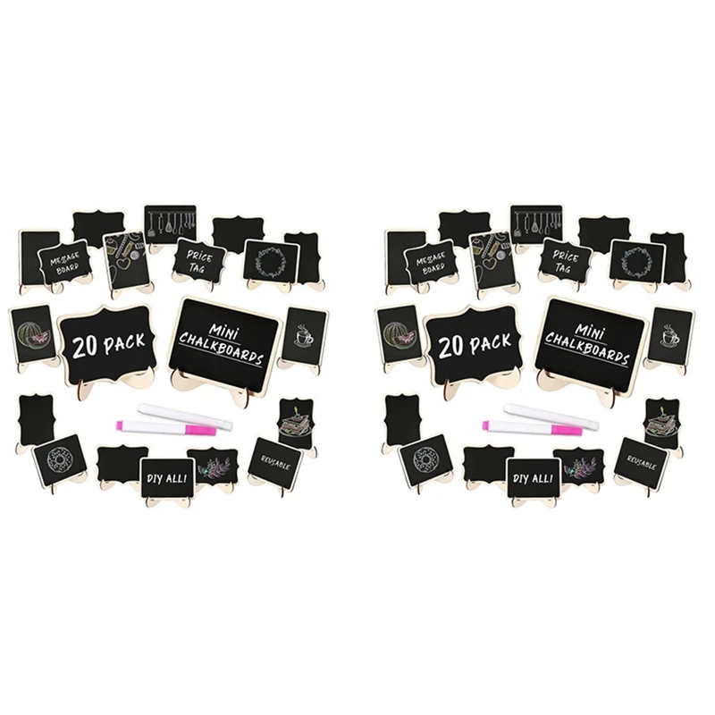 Mini Chalkboard Sign 40 Pack Food Labels For Party Buffet, Wooden Small Chalk Board Signs With Easel Stand For Food Tags