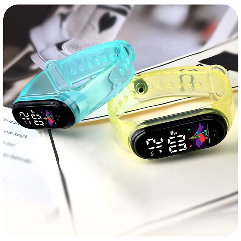 Candy Color Kids Watch Simple Sport LED Digital Watch Transparent TPU Strap Casual Luminous Watch for Children Boys Girls Clock