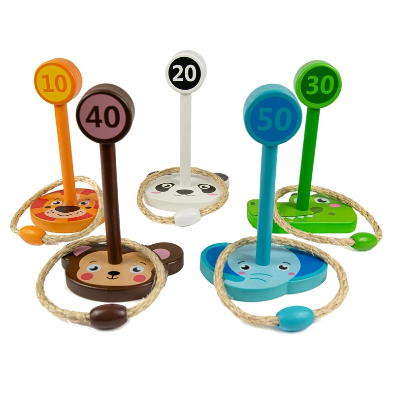 

Cartoon Animal Throwing Ring Wooden Animal Ferrule Game Animals Ring Toss Game Kids/Children Toys Develo Motor Skills