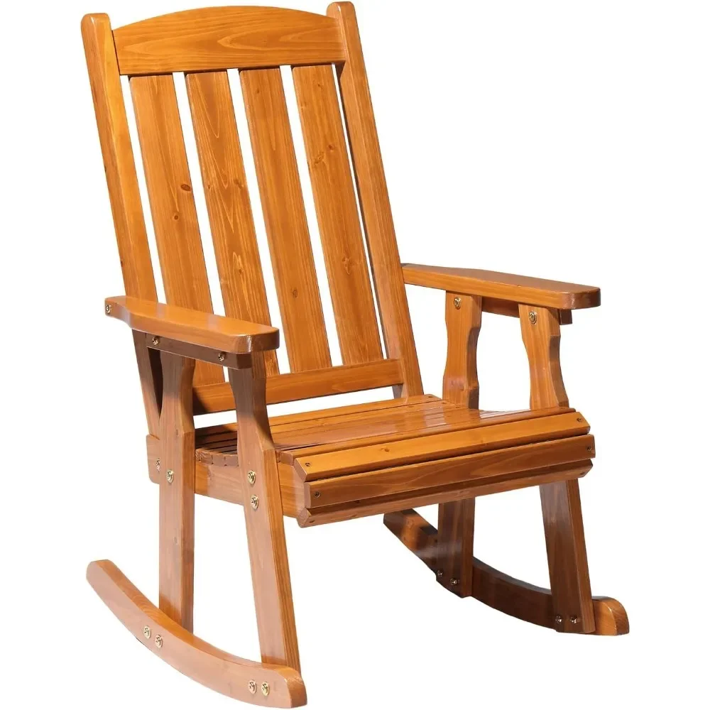 

Heavy Duty 600 LBS Outdoor Wooden Rocking Chair with Higher Backrest,Patio Rocking Chair with Ergonomic Design