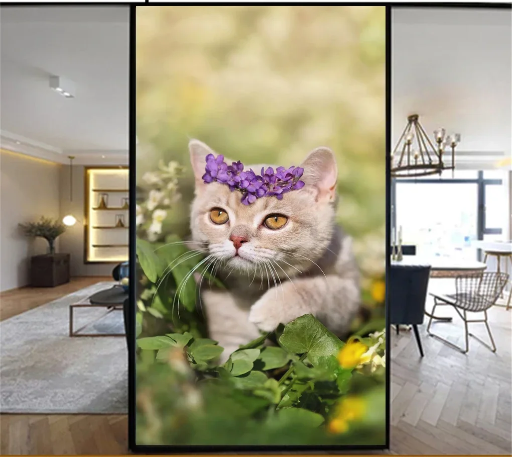No Glue Static Cling Privacy Windows Film Translucence Decorative  Cute Cat Stained  Glass Window Stickers  Window Tint 16