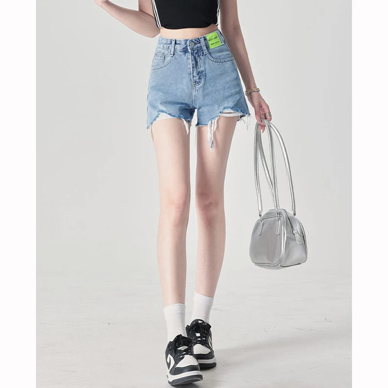Summer Lady Casual Raw Edge High Waist Jeans Girls Baggy Thin Denim Shorts Women Fashion Designer A-line Short Pants