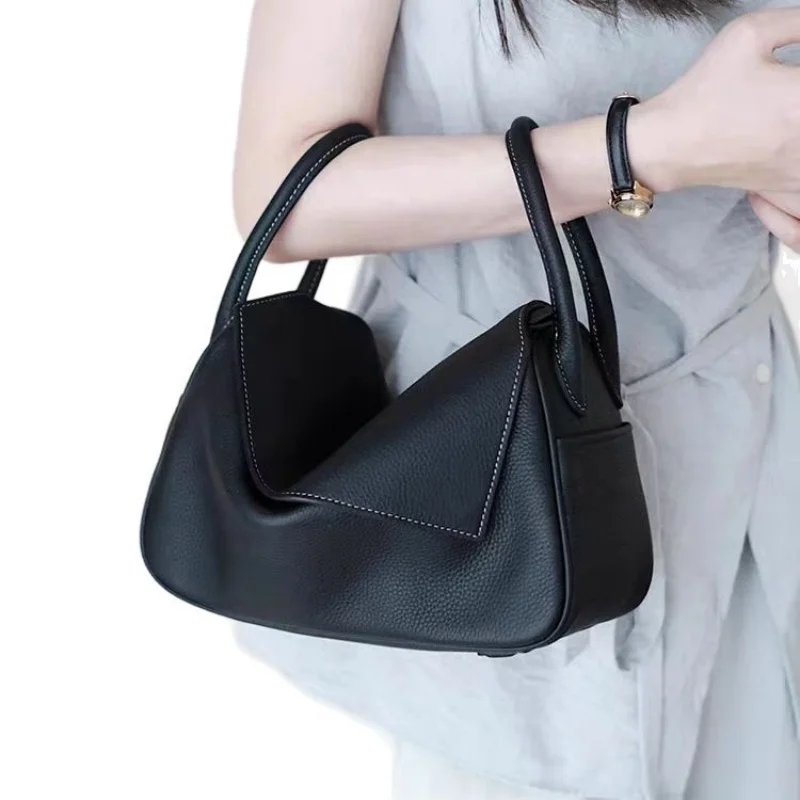 Trendy Design Toast Shape Handbag Women Versatile Shoulder Crossbody Bag Flip Square Bag High Quality Soft Cowhide Tote Bag