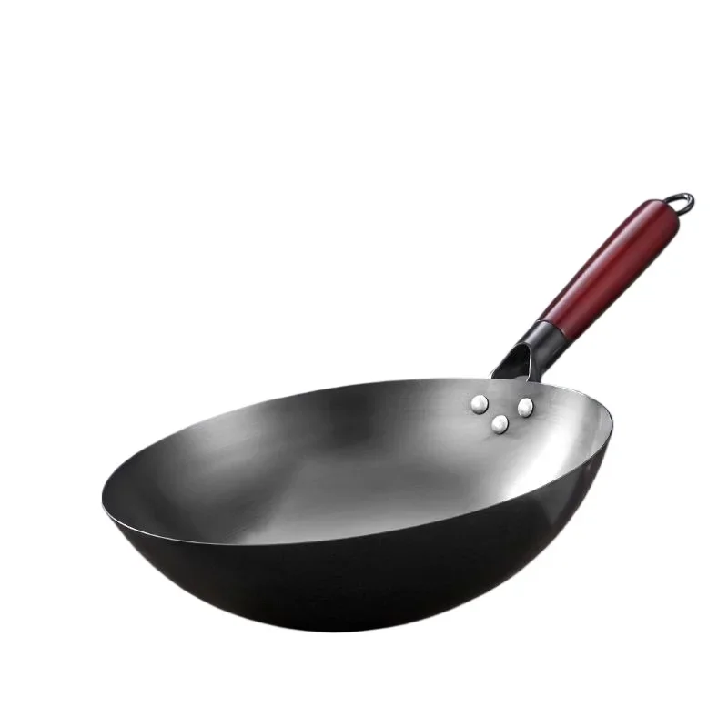 Iron Wok Pan, 32cm Woks & Stir-Fry Pans No Chemical Coated Flat Bottom Chinese Woks Pan for Induction,Electric,Gas