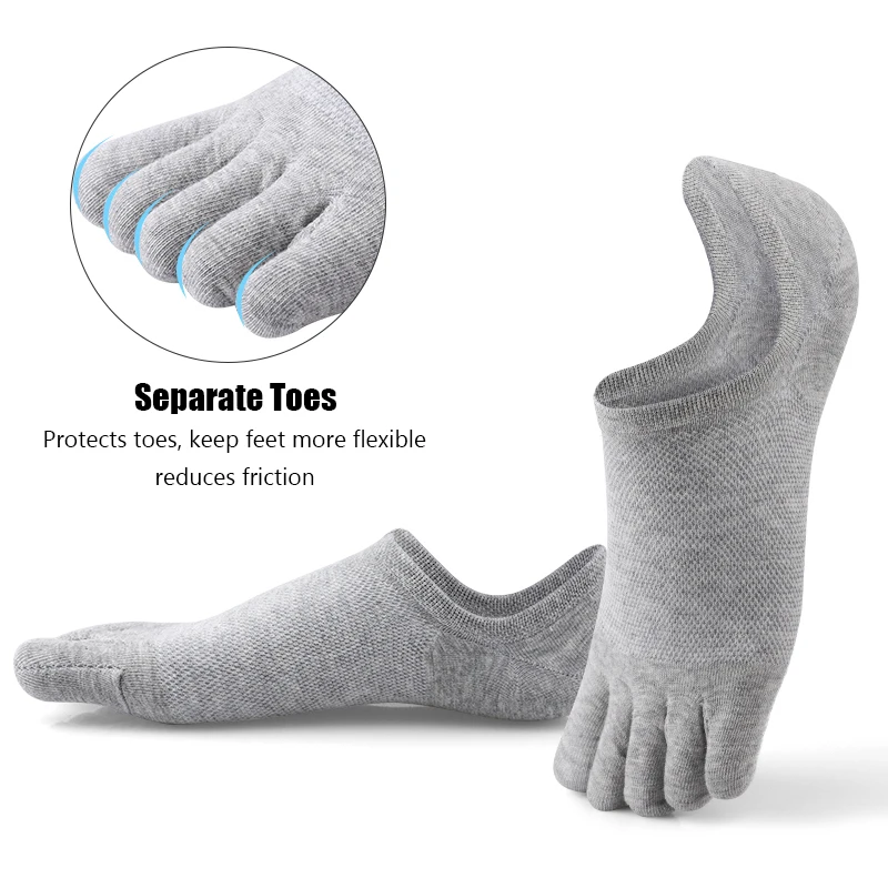 5 Pairs Men's Open Toe Boat Socks Breathable Invisible Ankle Short Socks Elastic Men Five Finger Socks Silicone Anti-slip Sports