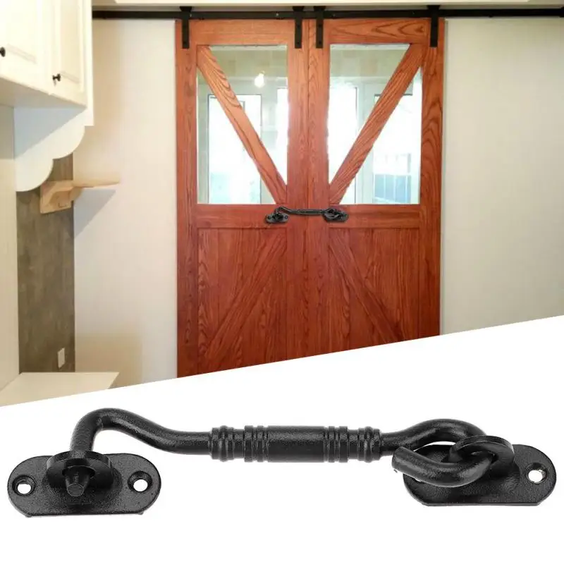 1 Set Door Hook Black 201 Stainless Steel Cabin Hook And Eye Latch Lock For Shed Gate Door Window American Barn Door Lock