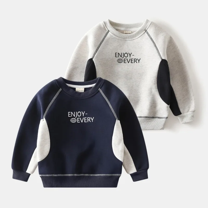 سويت شيرت سميك جديد من HoneyCherry للأولاد، سويت شيرت مبطن بالصوف للأطفال، بلوفر أنيق بياقة دائرية #1