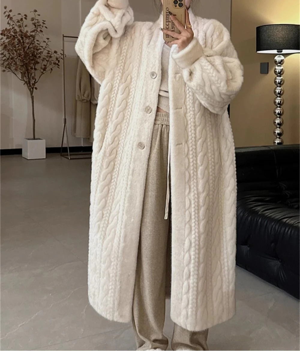 Environmentally Friendly Fur Coat Autumn and Winter 2025 New Plush Fried Dough Twists Coat Long One-piece Cardigan Women