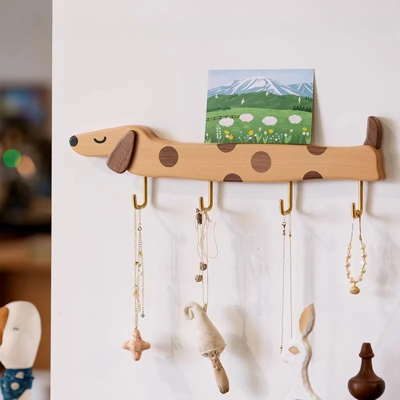 

Деревянные настенные крючки для прихожей в виде такс, милые настенные вешалки в виде животных, деревенский держатель для ключей