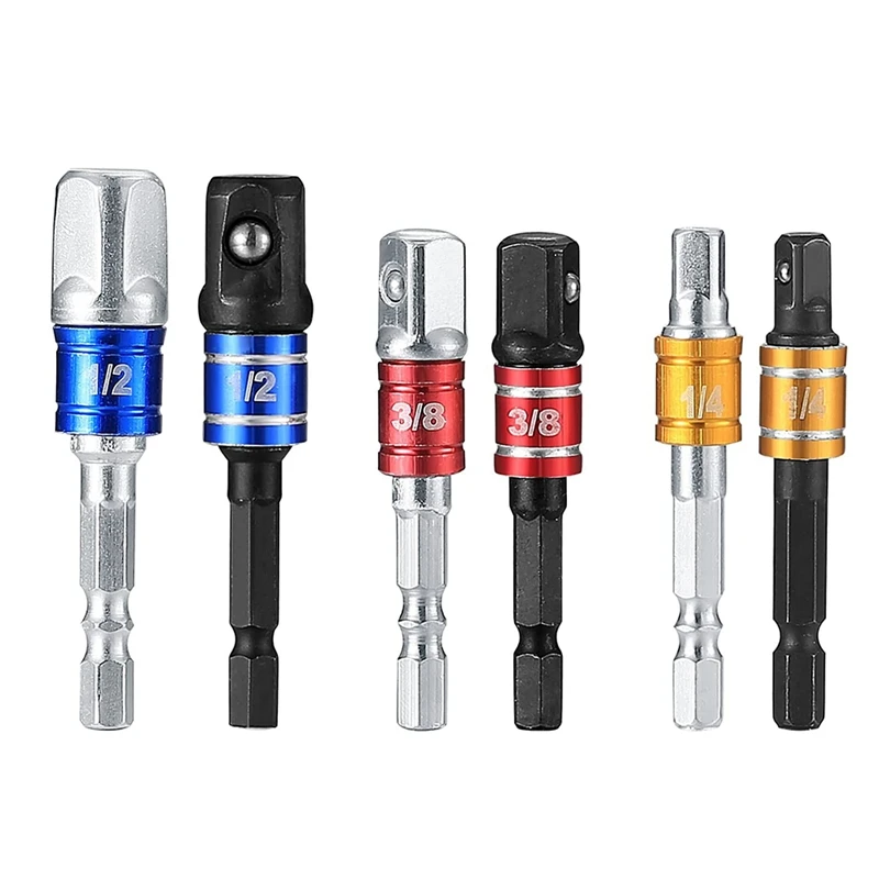 

6Pcs Impact Grade Driver Extension Sockets Set 1/4 Inch,3/8 Inch,1/2 Inch Socket Bit Adapters Set Driver Hand Tool Kits