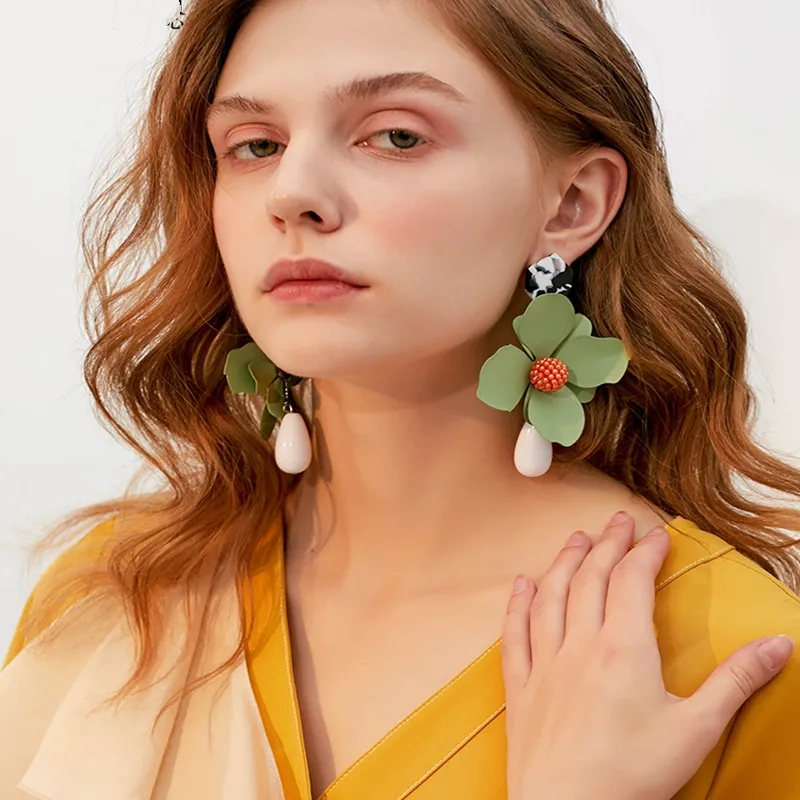 New Design Fashion Bohemin Flowers Drop Earrings Trendy Statement ZA Dangle Earrings For Women Brand Pendientes Jewelry Bijoux