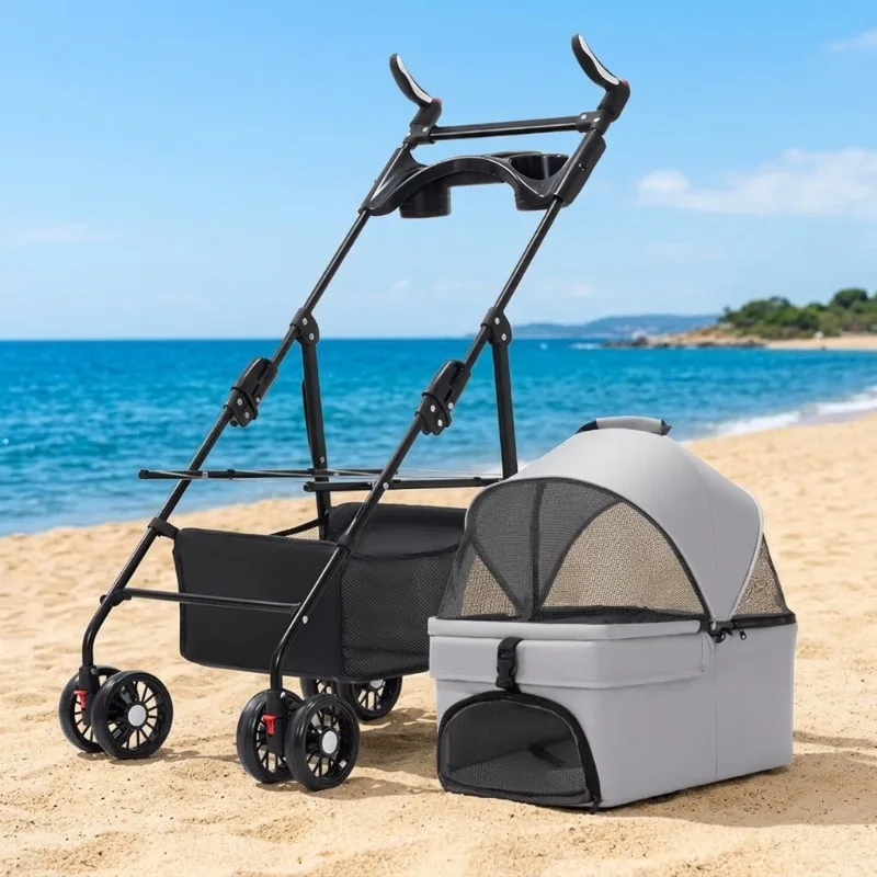 carrito-plegable-ligero-de-metal-para-mascotas-perros-y-gatos-con-cesta-separable