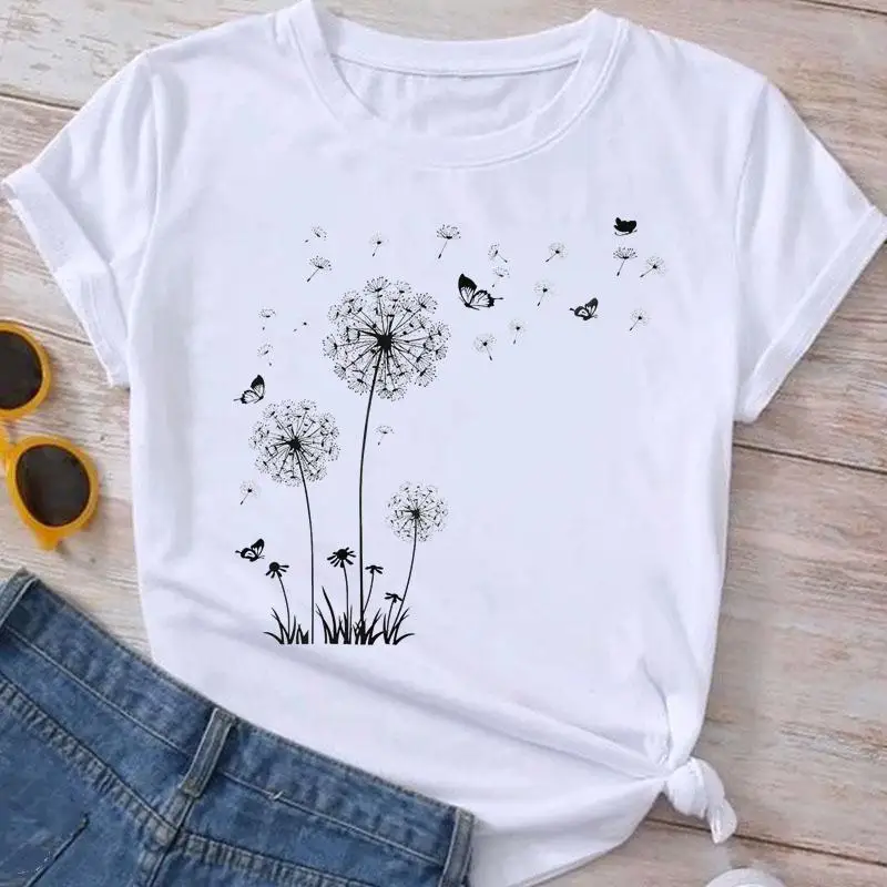 Love Sweet Dandelion damska odzież z nadrukiem kreskówki z krótkim rękawem modne ciuchy graficzna koszulka letnia koszulka damska koszulka Top damski