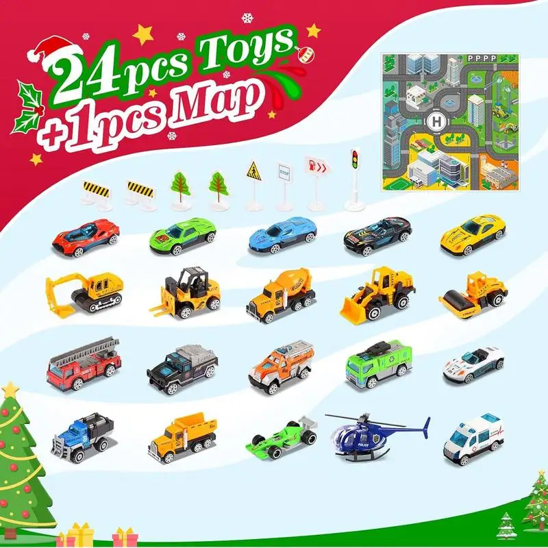 Christmas Advent Calendar Kids City Map Toys Pull Back Cars Countdown Calendar Children Play Game Map Racing Mat Christmas Gifts