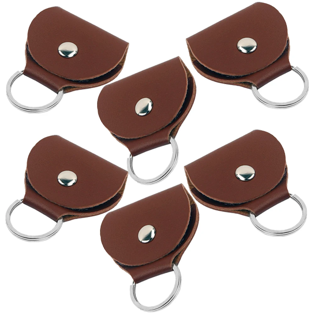 

6 Pcs Guitar Case Protection Picks Key Chain Mini Shaped Bag Portable Holder Brown Keychain