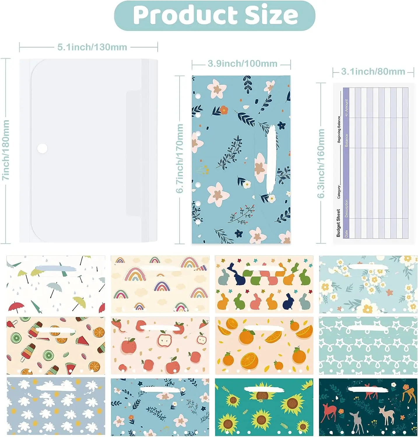 12pcs Cash Budget Envelope System, Envelope Folder Reusable 13 Pockets Plastic Organizer Wallet for Budgeting and Saving Money