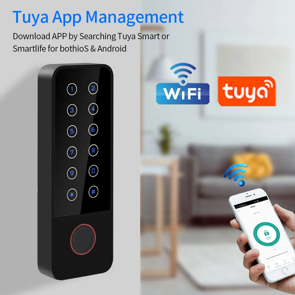 Wifi tuya app metal à prova dbiometric água biométrico impressão digital controlador de acesso rfid cartão teclado porta sistema controle acesso