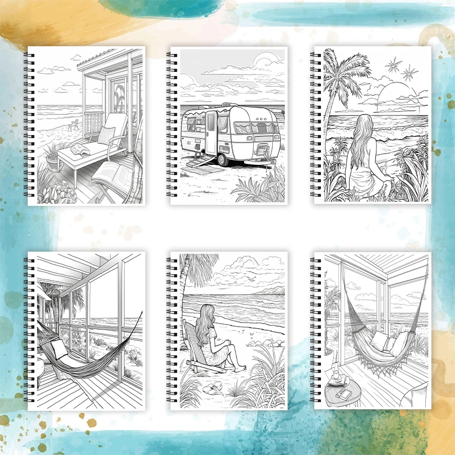 Relaxing Seaside Adult Coloring Book - 8.3x 11.2 Inch 32 Page Coloring Book - Helps Reduce Stress and Ease Emotions