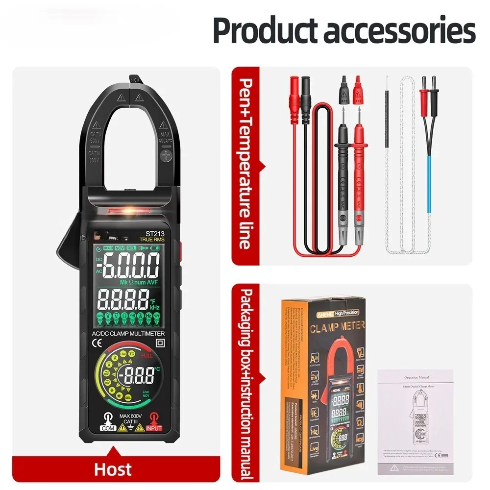 

ANENG ST213 Цифровые клещи постоянного/переменного тока 6000 отсчетов 400 А Ампер Мультиметр Тестер напряжения с большим цветным экраном Автомобильный Гц NCV Ом