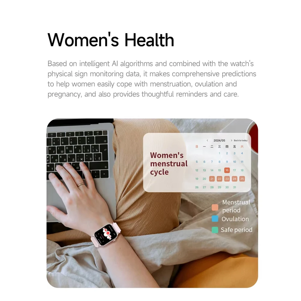 เจ้าของเวลา 2025 สมาร์ทนาฬิกาผู้หญิงสุขภาพประจําเดือน Heart Rate Sleep ฟิตเนสออกกําลังกาย Tracker ทํา/รับสายโทรศัพท์ smartwatch