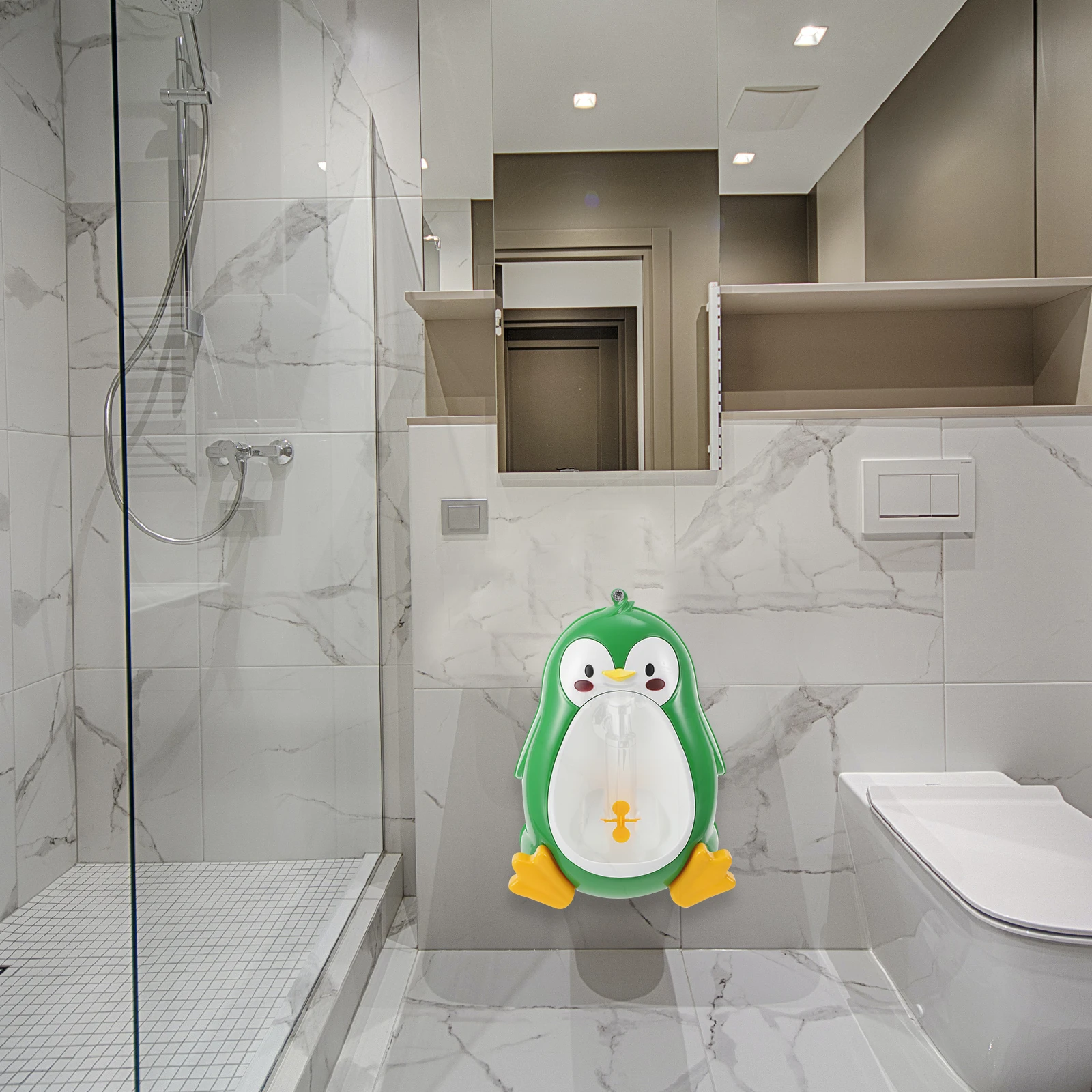 

1pc Baby Boy Urinal Penguin Shape Potty Durable PP Material Easy Clean Fun Design Cartoon Attracts Kids Bathroom Decor Baby Pee