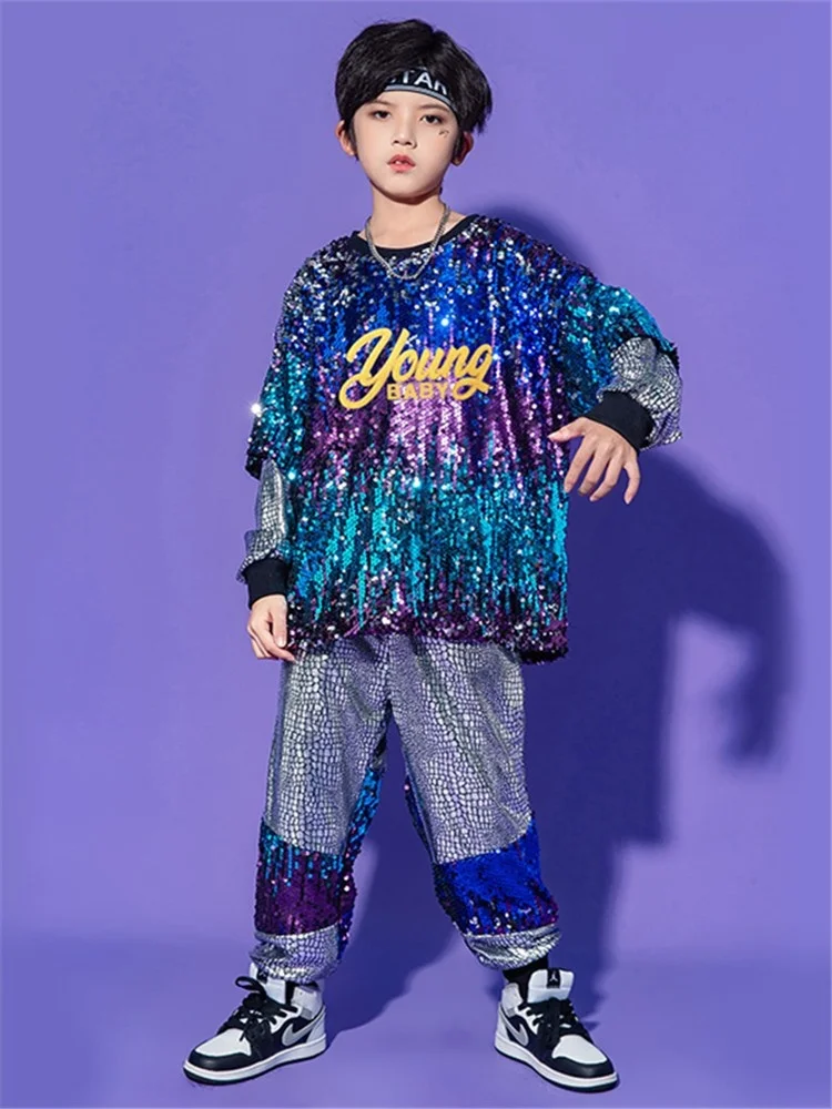 Drumming performance suit for boys, cool and dazzling boy suit, children's street dance trend suit, hip-hop jazz dance