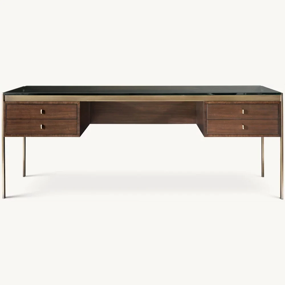 

*Simple American Style Metal Leg Custom Home Wood Office Table Study Desk Computer Desk with Dresser