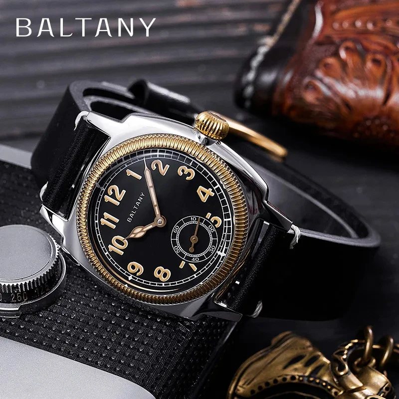 Baltany Luxurious Automatic Mechanical Men\'s Unisex Gold Case Luminous Mother Of Pearl Dial Sapphire Leather Waterproof Watch