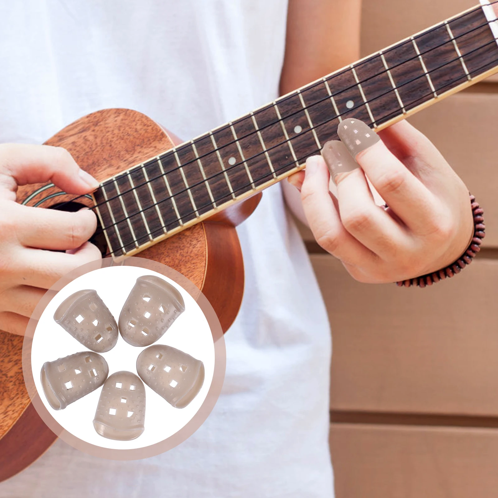 

Finger Tip Protector Guards Fingertip Covers Silicone Guitar Finger Caps Comfortable Breathable Pain Relief for Guitar Banjo