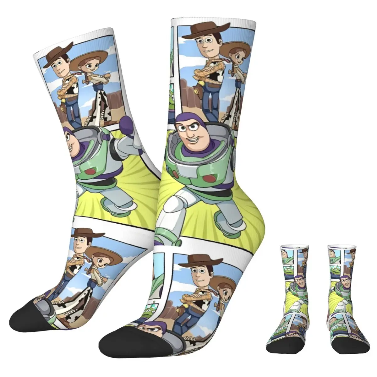 Fashion Toy Story Cartoon Cute Basketball Socks Woody Buzz Lightyear Polyester Middle Tube Socks for Unisex Sweat Absorbing