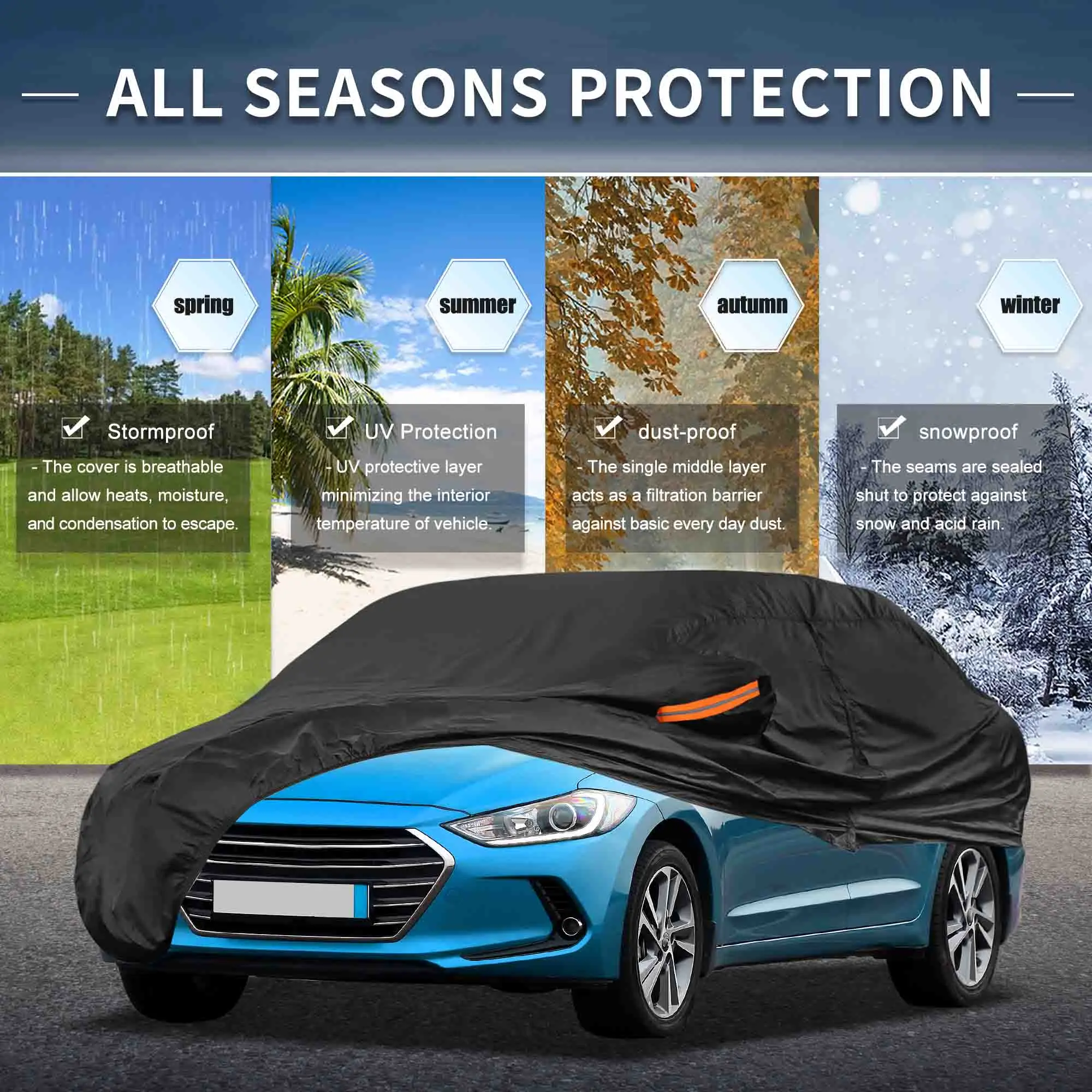 

UXCELL for Hyundai Elantra Sedan Aluminum Film Outdoor Full Car Cover All Weather Rain Snow Protection with Driver Door Zipper