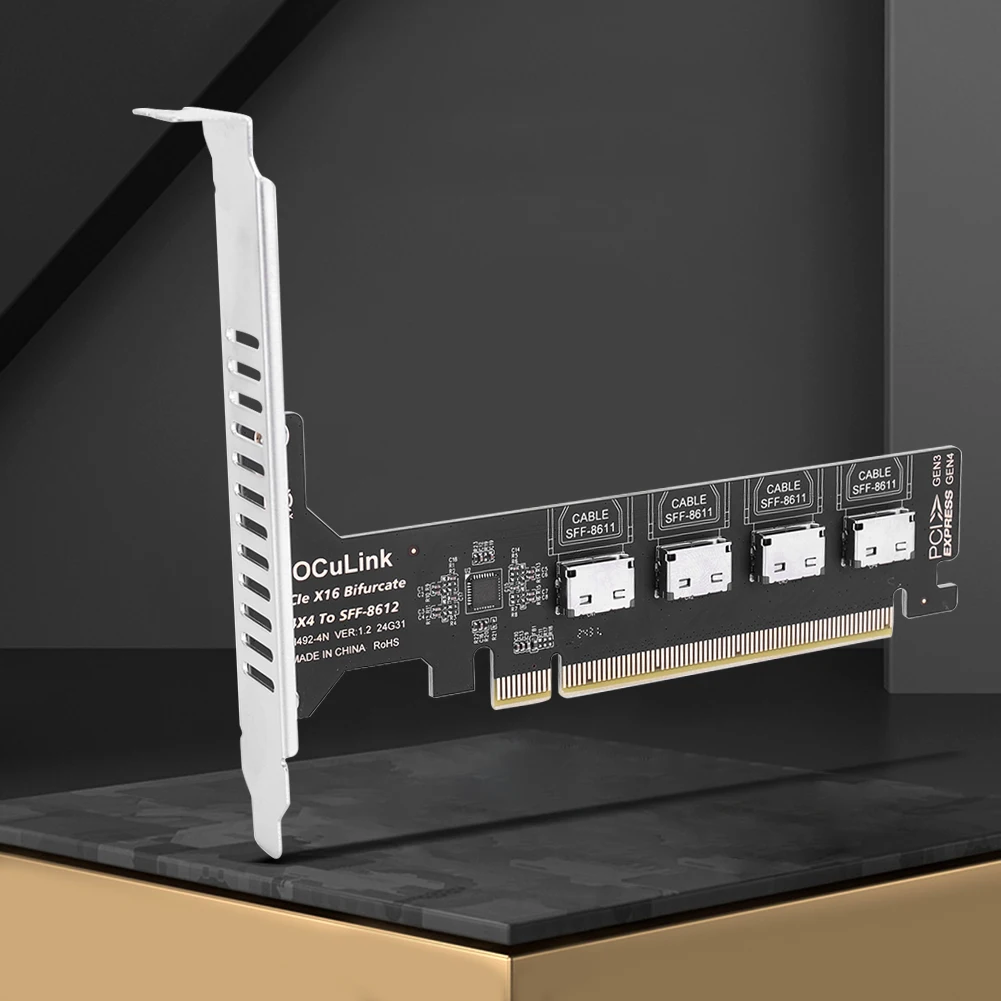 PCI-Express4.0 16x PCIE Detachable To 1/4 Oculink Split Bifurcation Card PCI Express GEN4 64Gb Split Expansion Card