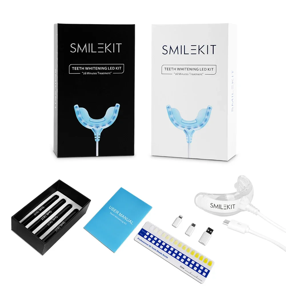 Smart Timing 16 LED Cold Light Teeth Whitening Kit Tooth Whitener Lamp Device Bleaching Peroxide Gel Oral Care Android IOS USB