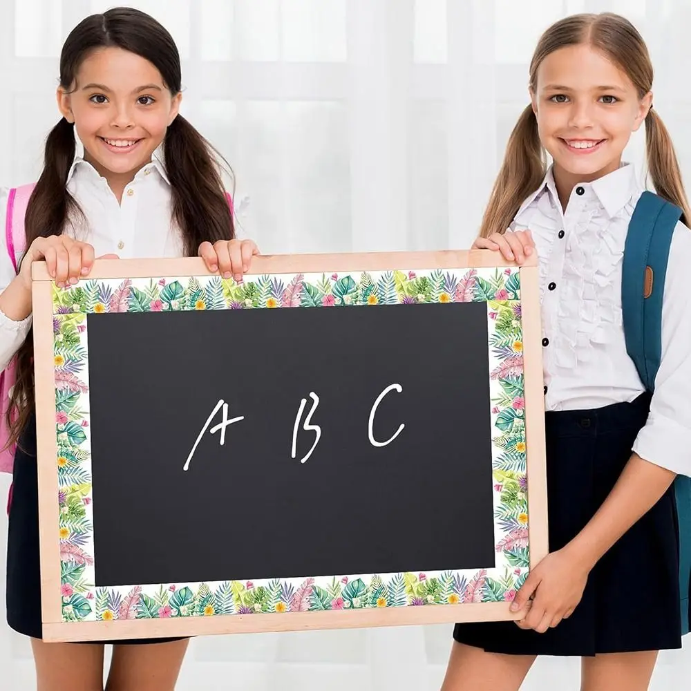 5m/10m Chalkboard Decorative Sticker Paper Flower Pattern Bulletin Border Decals Clear Printing Plant Black Board Decors