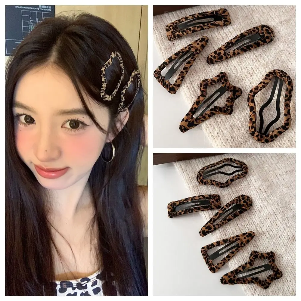 

Cute Hollow Leopard Print Hair Clip Alloy Cloth Star Hairpin Metal BB Clip Travel